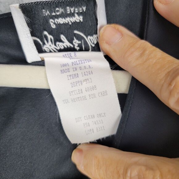 VTG Jeffrey Dara Tom Barra 8 Rhinestone Lace Sleeve Black Dress 90s Flared Y2K - Picture 6 of 16